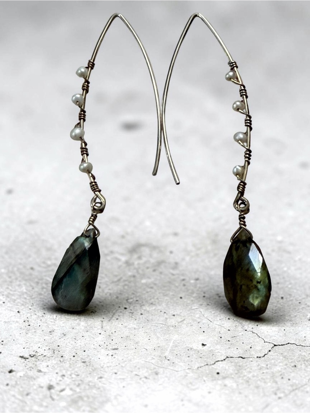Labradorite Threader Earrings - Picture 7 of 7